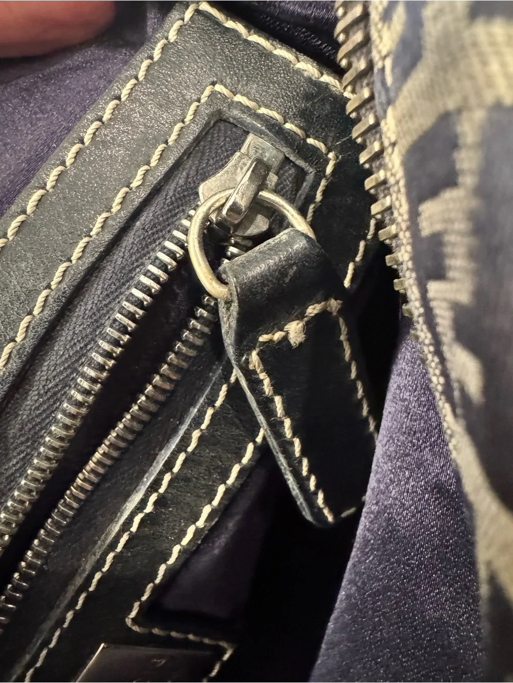 Fendi Blue/black FF Logo Canvas Boston bag